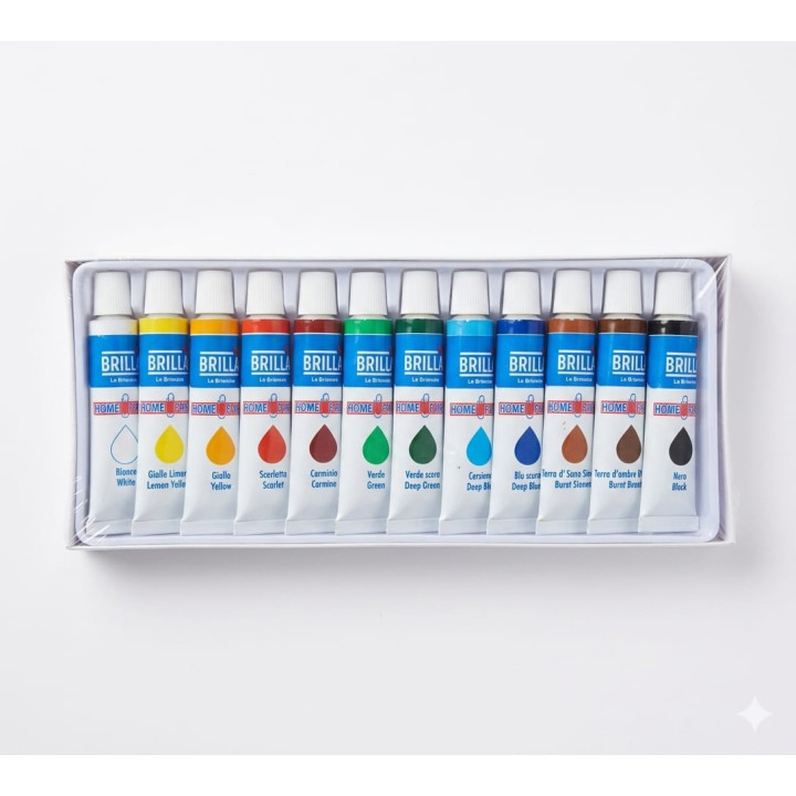 Set culori acrilice Brilla Home Office, 12 culori, tuburi