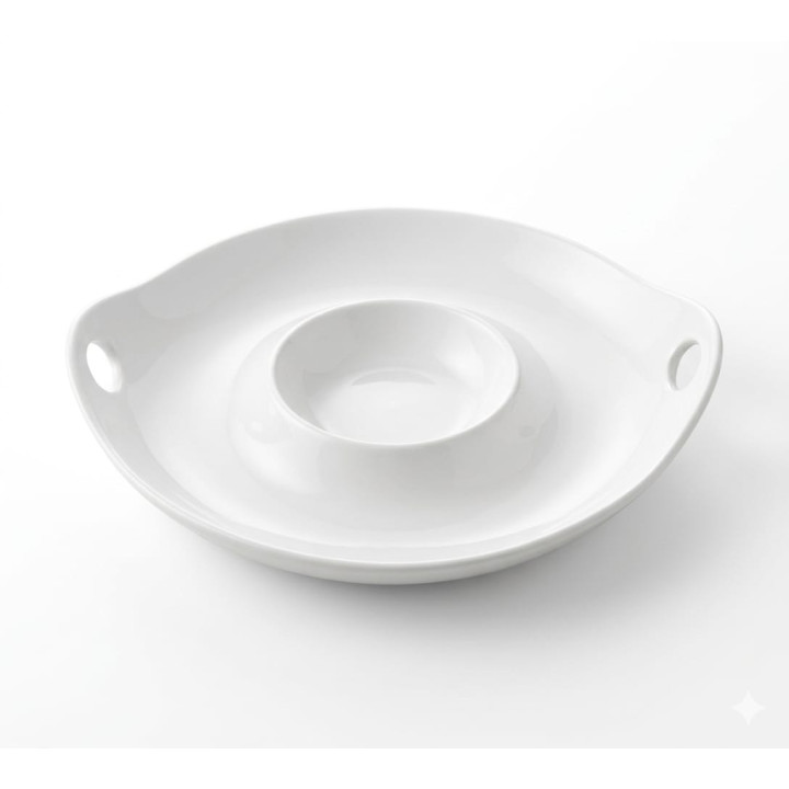 Platou rotund din ceramică albă pentru servire
