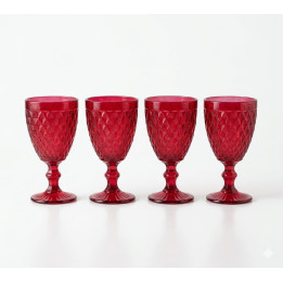 Set 4 pahare din sticlă Roșu închis pentru apă sau vin, model