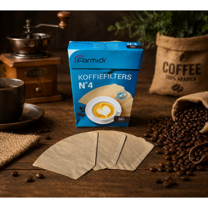 Set 100 Filtre de Cafea Formidi Nr. 4, Maro, 100% Fibre
