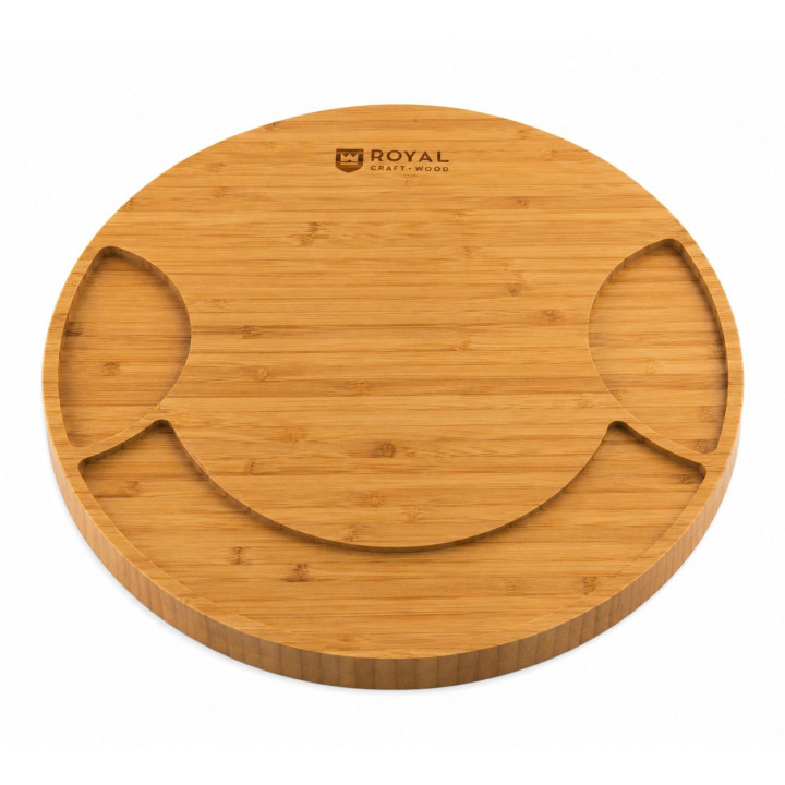 Platou rotund pentru brânzeturi din bambus Royal Craft Wood, cu set de cuțite incluse, 33 x 33 x 3 cm
