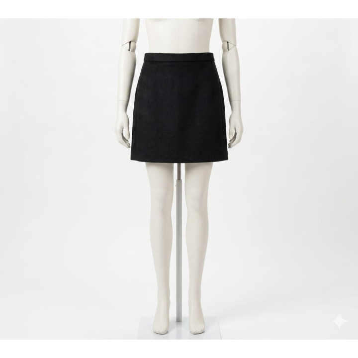 Fustă Mini Elegantă din Amestec de Lână, Culoare Negru, Mărimea 36