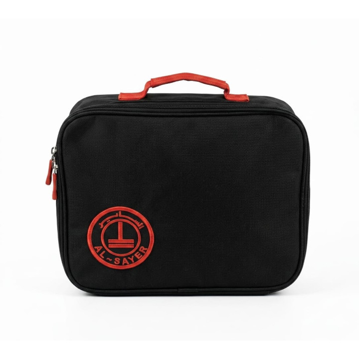 Organizator Portabil Tip Geantă Textilă cu 2 Compartimente, 30x34 cm - Negru cu Accente Roșii