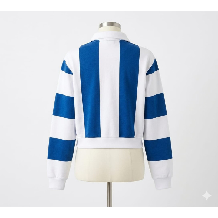 Bluza Crop Dama Don't Call Me Jennyfer, University of Washington, Guler Polo, Albastru/Alb, Marimea XS