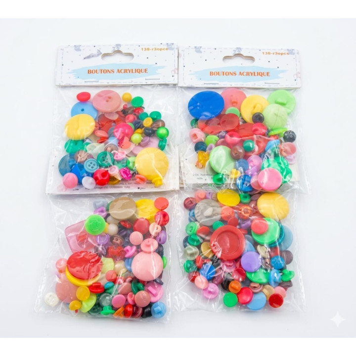 Set 4 Pungi Nasturi Acrilici Multicolori – Modele și Dimensiuni Diverse (Aproximativ 500 piese)