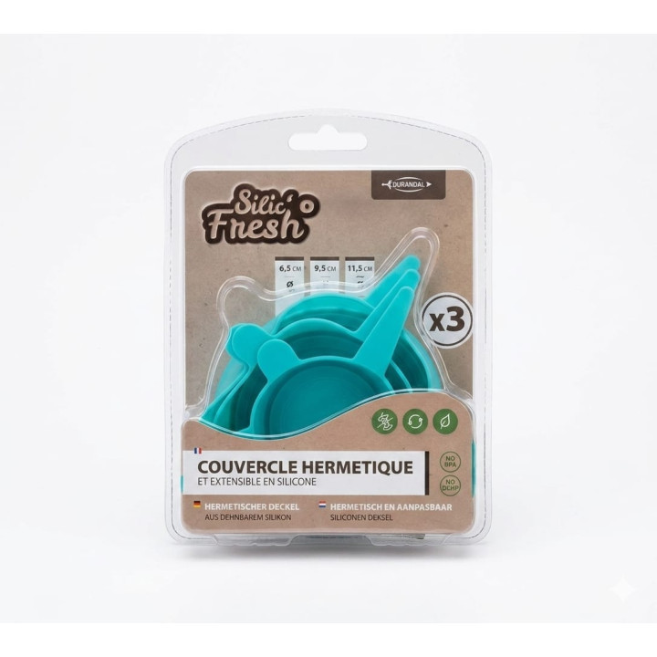 Set 3 Capace Universale din Silicon Extensibil Silic'o Fresh Reutilizabile, pentru Conservarea Alimentelor