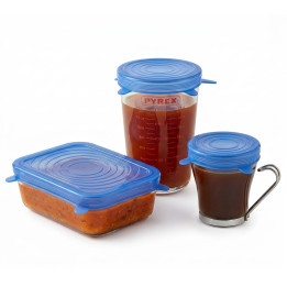 Set 3 Capace Universale din Silicon Extensibil Silic'o Fresh Reutilizabile, pentru Conservarea Alimentelor