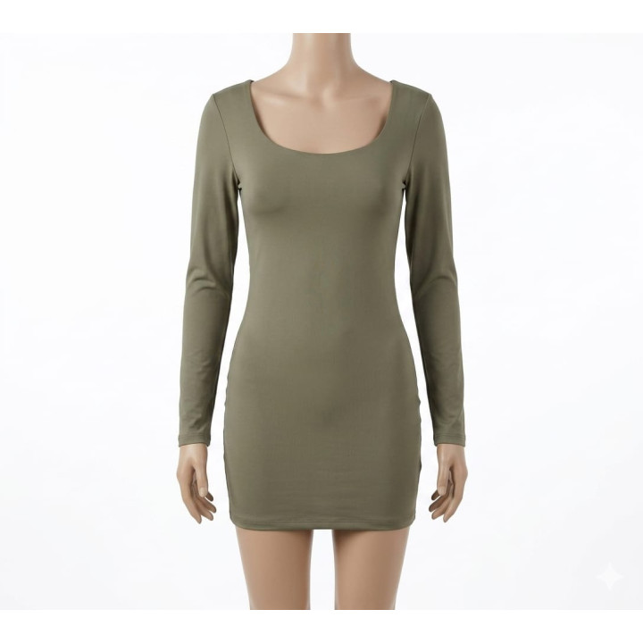 Rochie Bodycon ARDENE cu Mânecă Lungă și Decolteu Barcă – Kaki, Mărimea XL