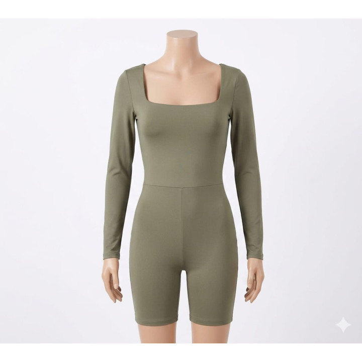 Salopetă Scurtă Khaki Ardene – Mânecă Lungă și Decolteu Pătrat, Mărimea S