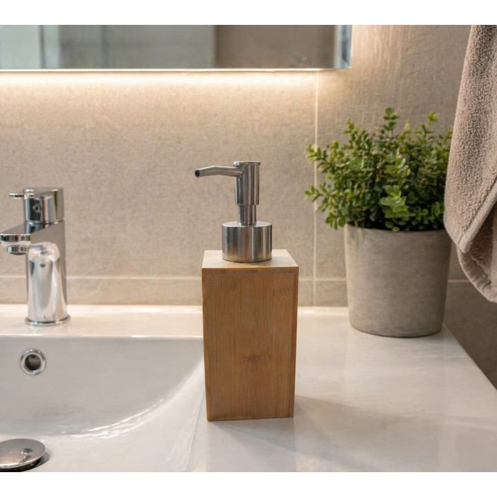 Dozator de săpun din bambus cu pompă inox – design elegant și eco
