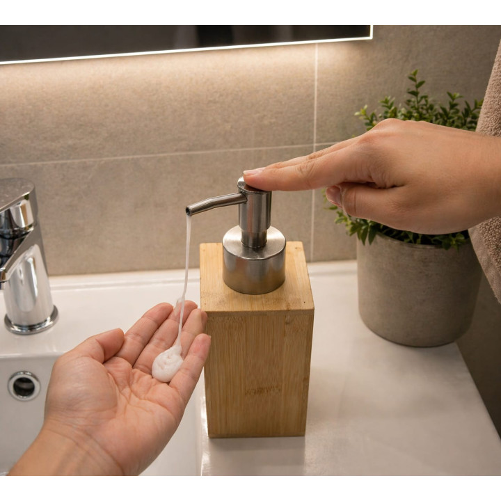 Dozator de săpun din bambus cu pompă inox – design elegant și eco