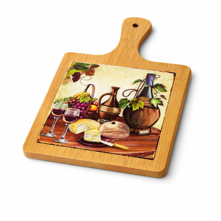 Tocator din bambus cu placa ceramica decorativa, model 3D, 28x18 cm
