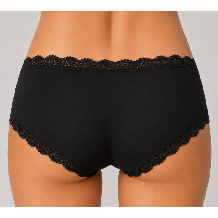 Set 2 perechi chiloți damă model cu dantelă, bumbac elastic, mărimea S (36-38), Negru
