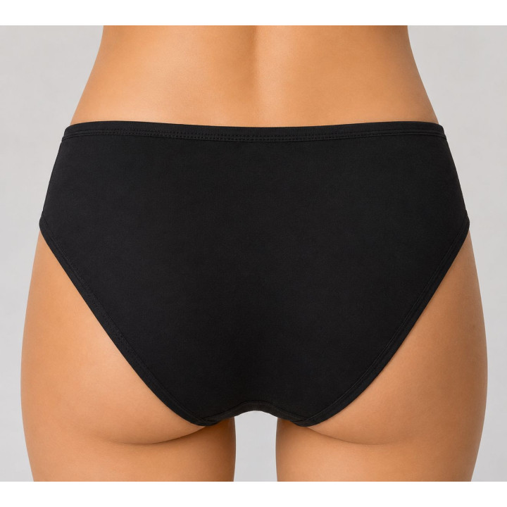 Set 2 bucăți chiloți damă model midi cu inserții laterale din dantelă, Negru, Mărimea S