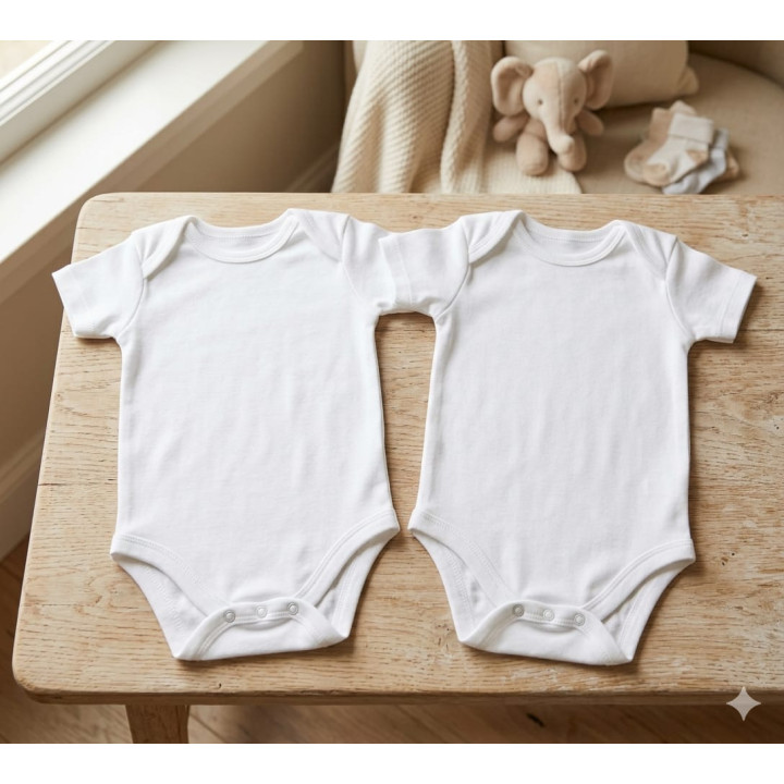 Set 2 body-uri albe pentru bebeluși, bumbac organic, mărimea 62-68 cm (2-6 luni)