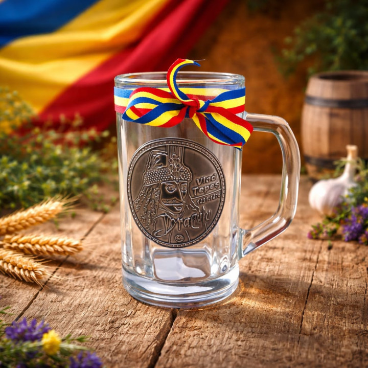 Halbă transparentă 400 ml – Vlad Țepeș (Dracula), cadou tradițional românesc