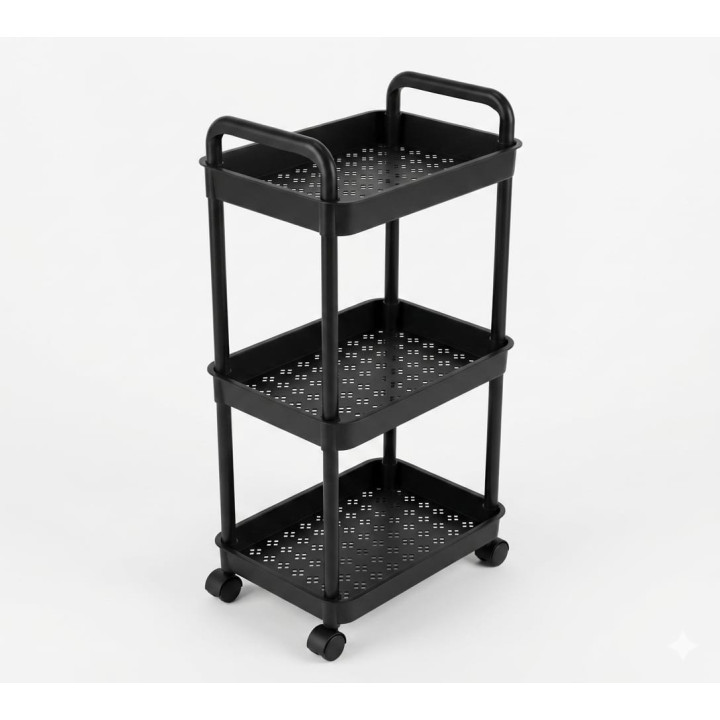 Cărucior Depozitare Multifuncțional, Raft Etajera cu 3 Niveluri, cu Roți și Mânere, Dimensiuni 59.5x31x20 cm