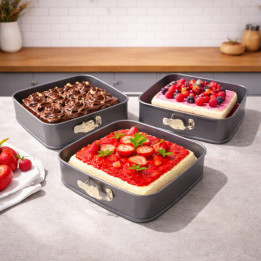 Set 3 tăvi pătrate detașabile 22/24/26 cm pentru tort și prăjituri