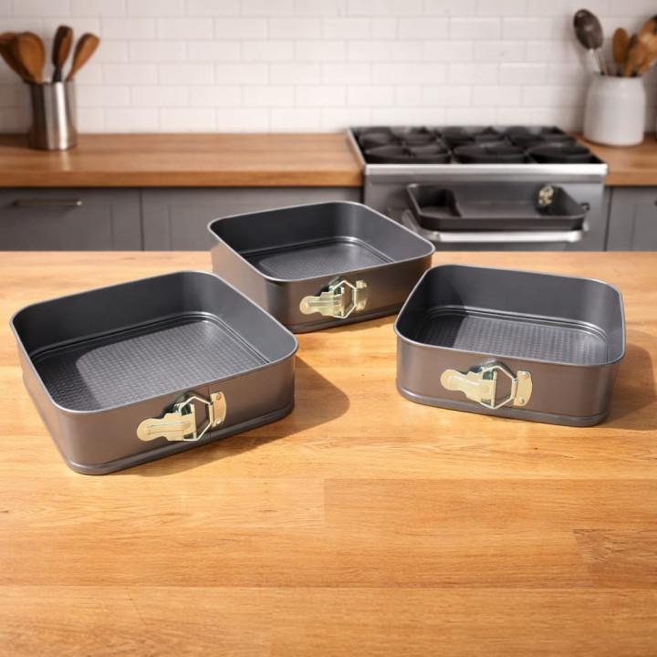 Set 3 tăvi pătrate detașabile 22/24/26 cm pentru tort și prăjituri