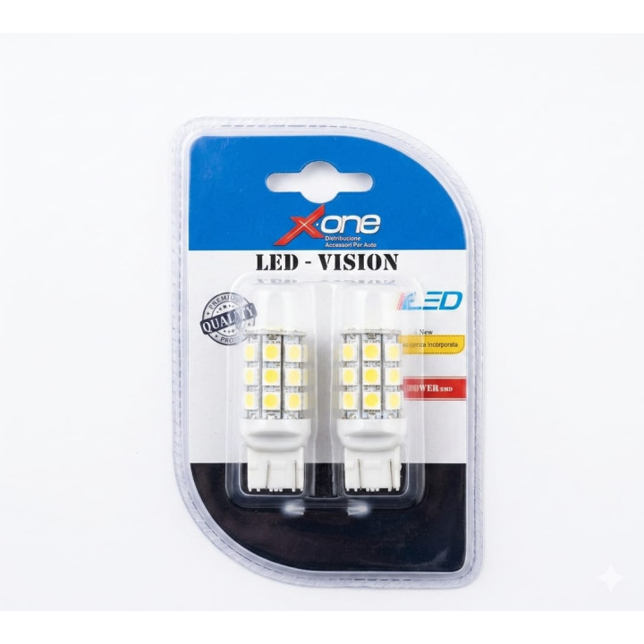 Set 2 Becuri LED Auto X-One T20 W21/5W, 27 SMD, Lumina Alb Rece 6500K, 12V/24V, 450 Lumeni