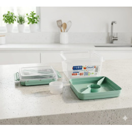 Cascetă Alimentară Tontarelli FRESH System, 2.25L, Compartimentată, cu Set de Tacâmuri Incluse și Recipient Sos, Verde Praz