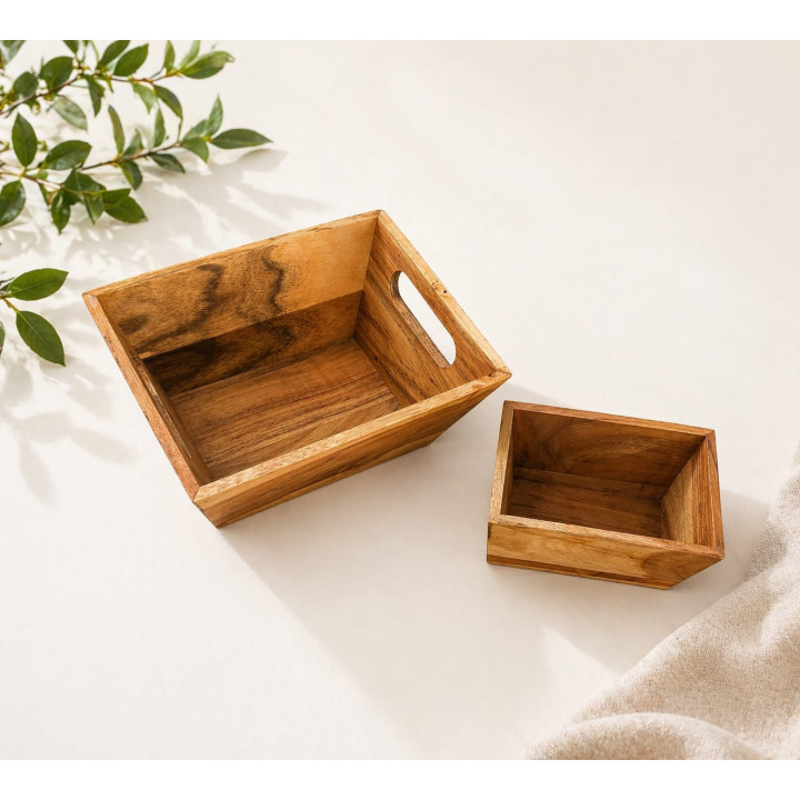 Set 2 cutii decorative din lemn natural pentru depozitare