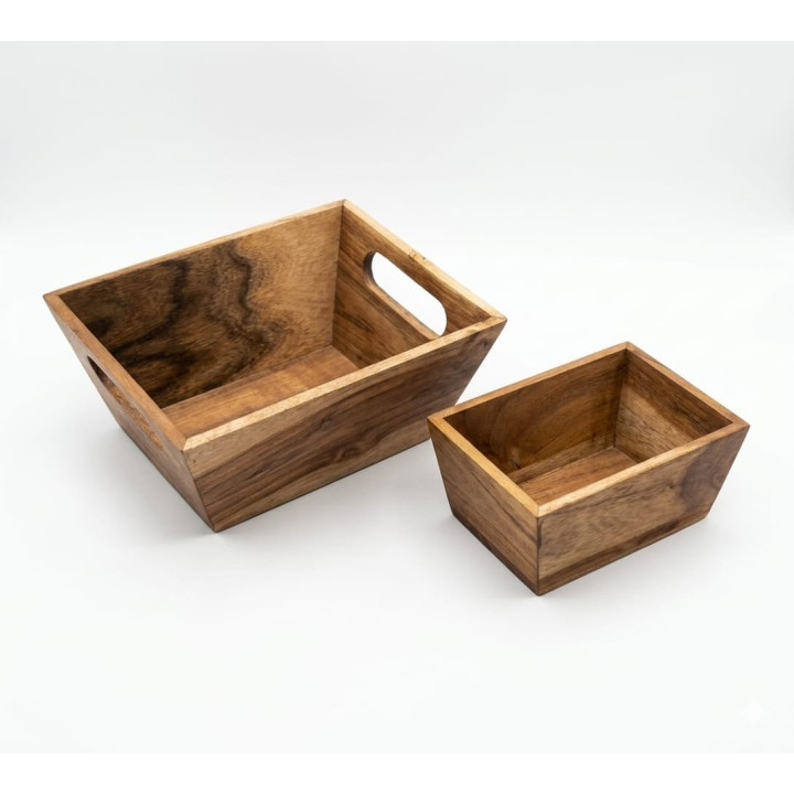Set 2 cutii decorative din lemn natural pentru depozitare
