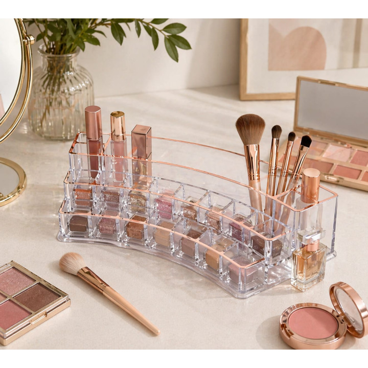 Organizator cosmetic din plastic transparent cu compartimente